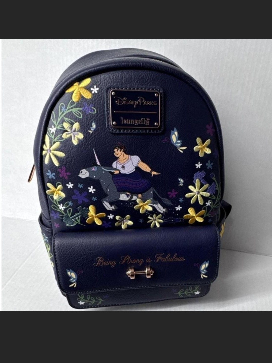 Loungefly X Disney Parks Navy Floral 'Being Strong Is Fabulous' Mini Backpack